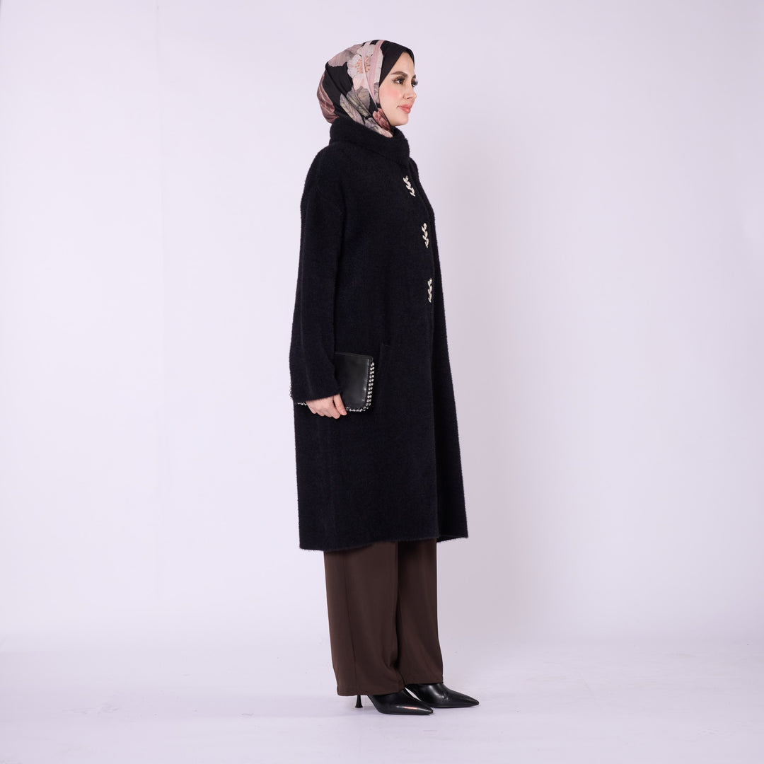 Boğazlı Taş Detaylı Kalın Hırka