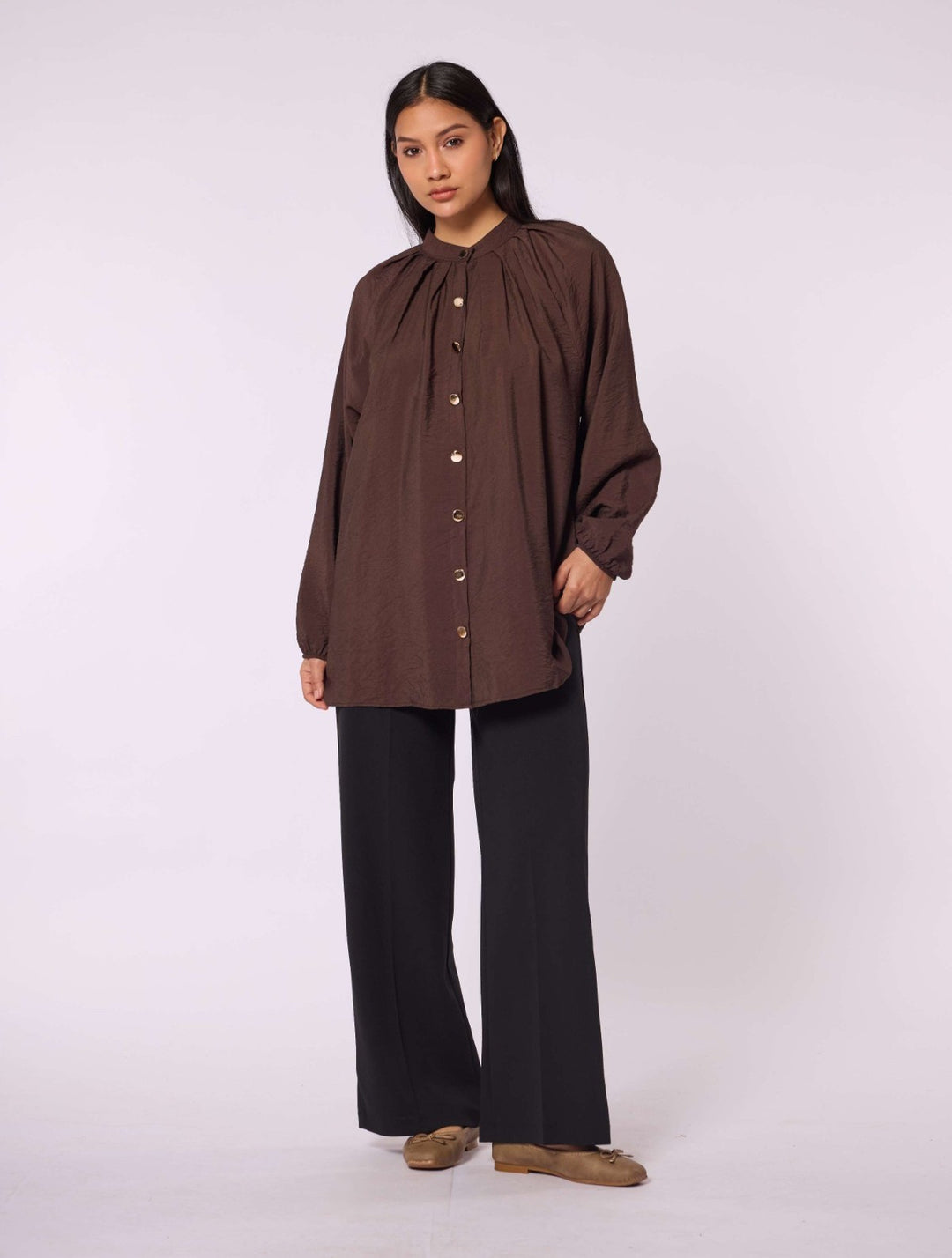 Hakim Yaka Pile Detaylı Reglan Kol Tunik