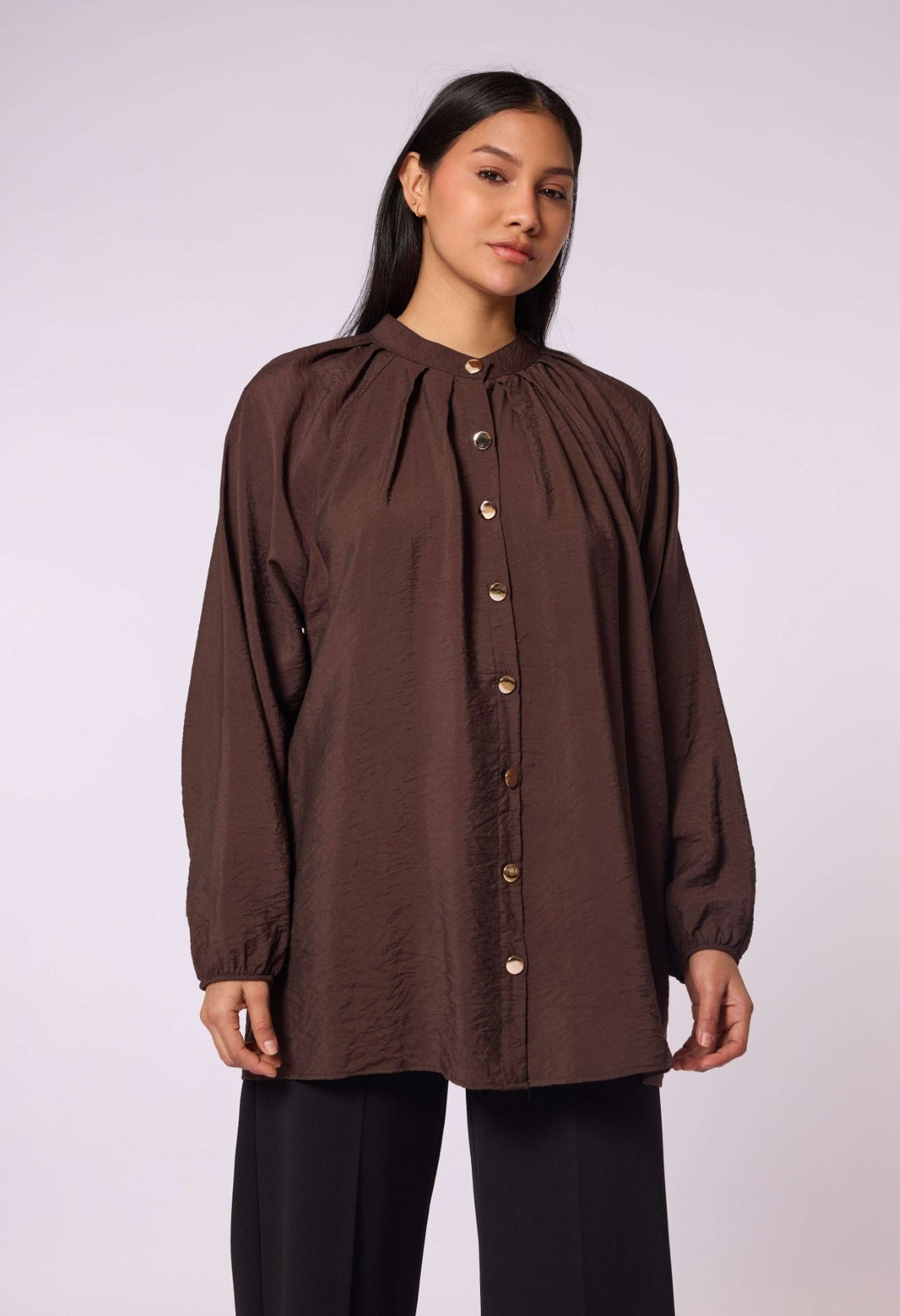 Hakim Yaka Pile Detaylı Reglan Kol Tunik