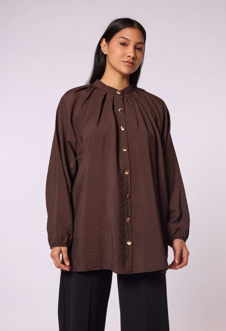 Hakim Yaka Pile Detaylı Reglan Kol Tunik