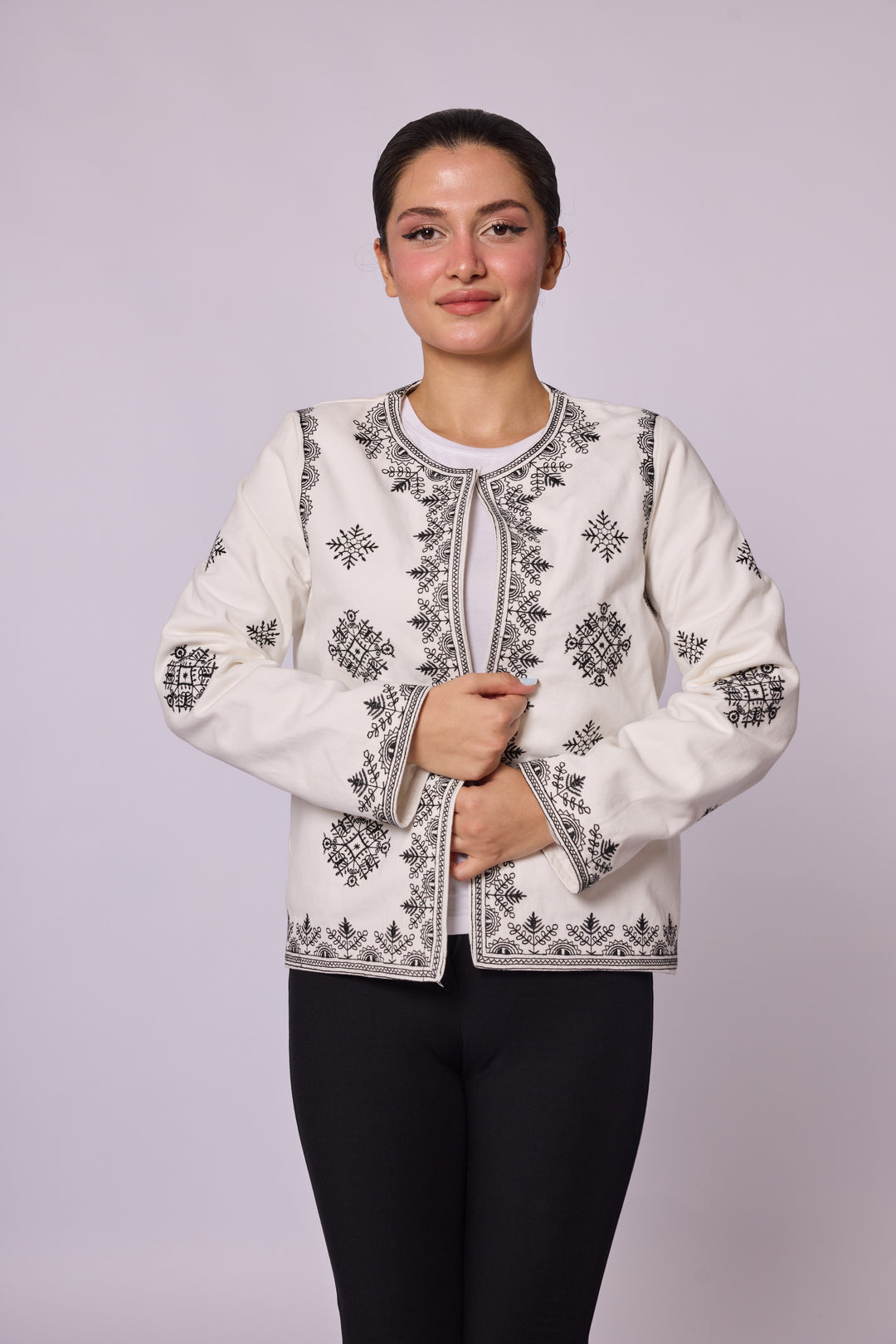 Şal Yaka Nakış Detaylı Kot Ceket