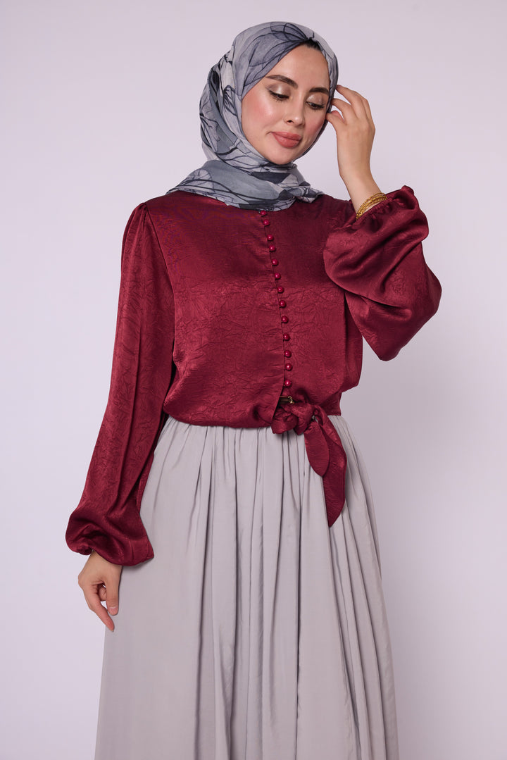 Düğme Detaylı Bağlama Kuşaklı Kadın Bluz Abacı Giyim