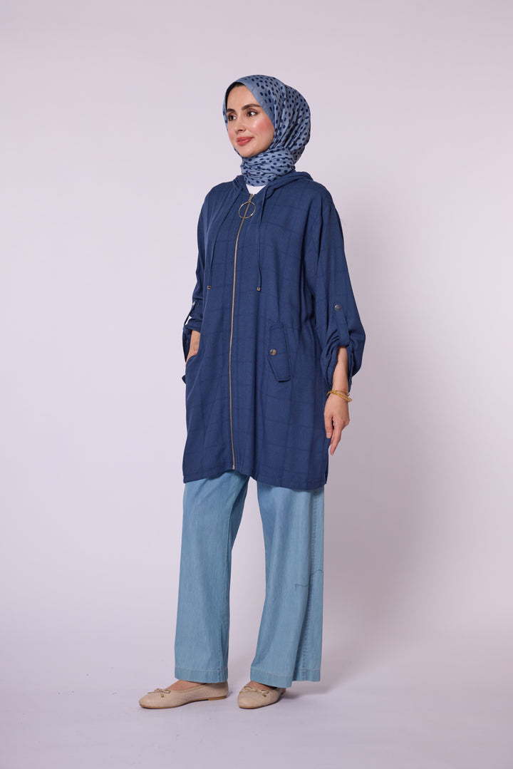 Kapüşonlu Fermuar Detaylı Cepli Tunik