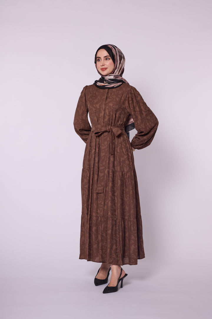 Bel Kuşaklı Volanlı Tesettür Elbise Abacı Giyim