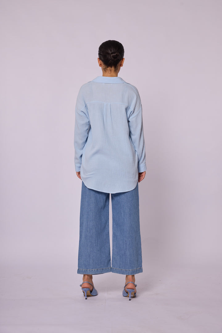 Dokulu Kumaş Oversize Gömlek Abacı Giyim