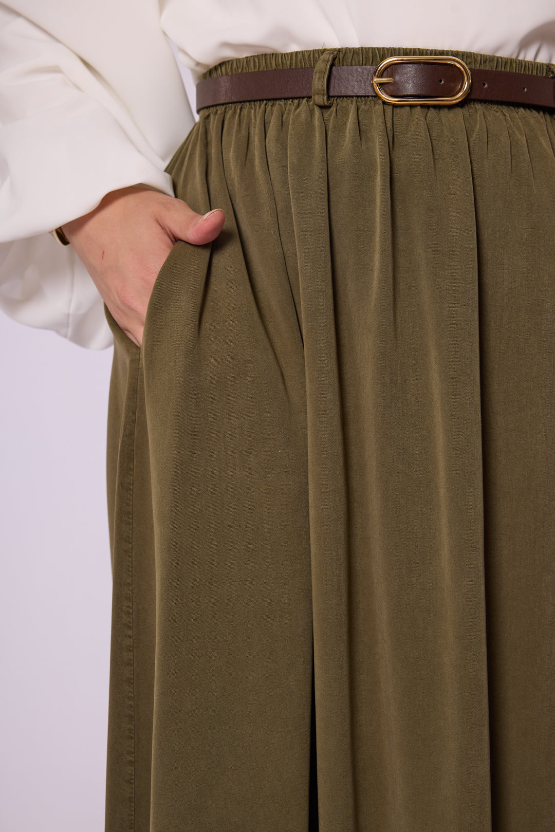 Kemer Detaylı Beli Lastikli Tencel Etek