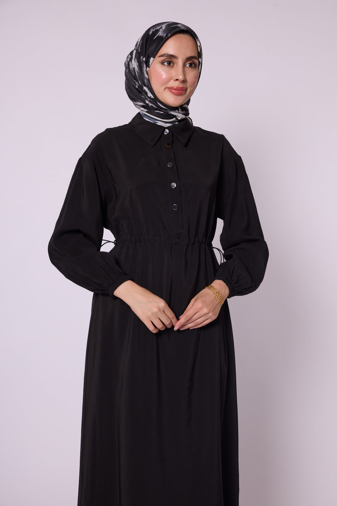 Beli Ayarlanabilir Düğmeli Uzun Elbise Abacı Giyim