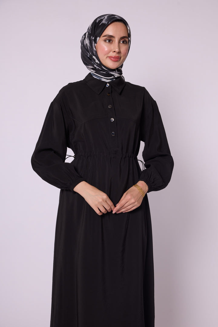 Beli Ayarlanabilir Düğmeli Uzun Elbise Abacı Giyim