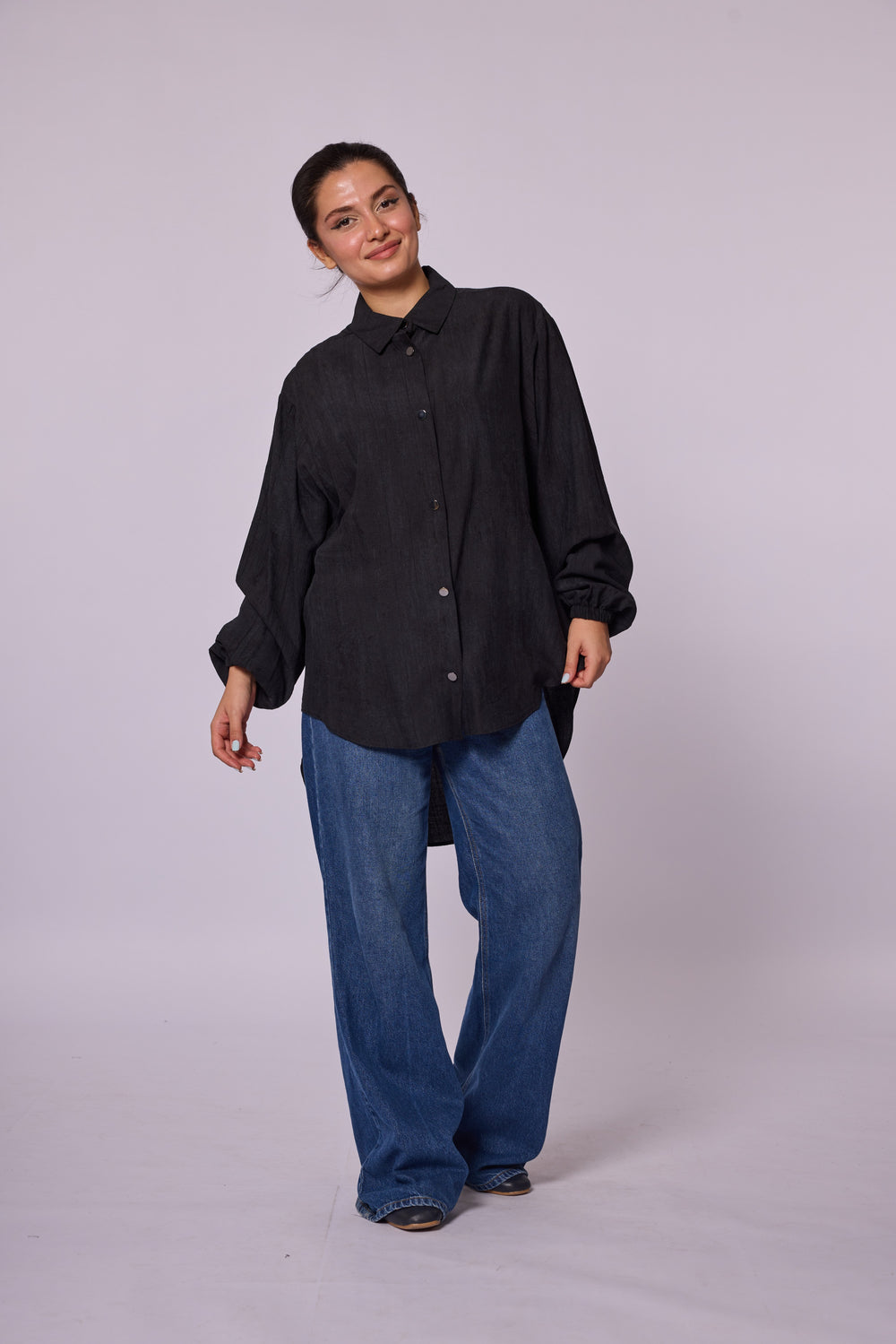 Oversize Düğmeli Uzun Tunik