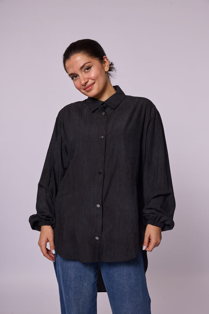 Oversize Düğmeli Uzun Tunik