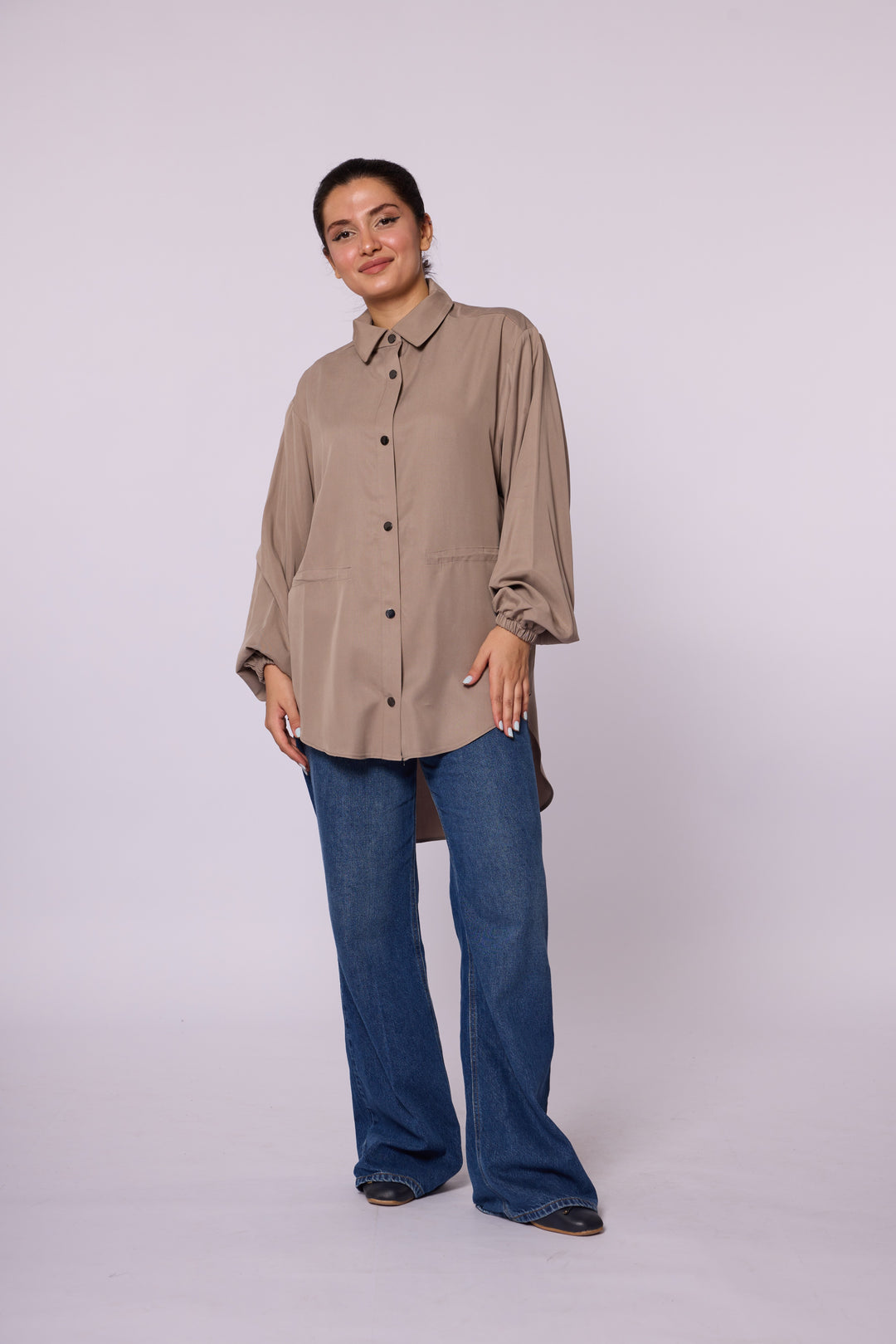 Oversize Düğmeli Uzun Tunik