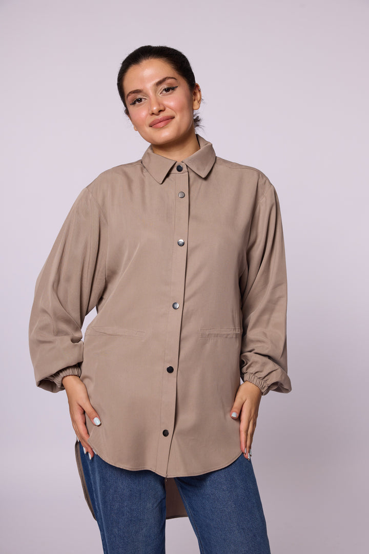 Oversize Düğmeli Uzun Tunik
