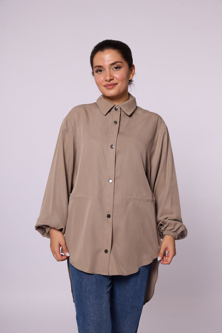 Oversize Düğmeli Uzun Tunik