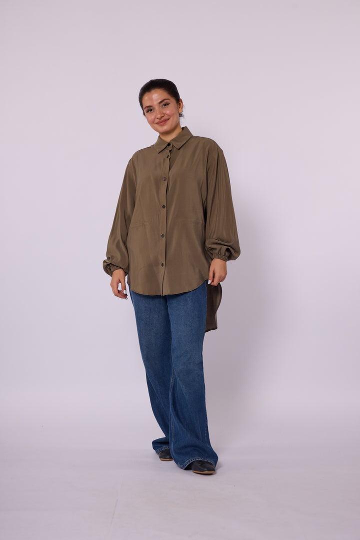 Oversize Düğmeli Uzun Tunik