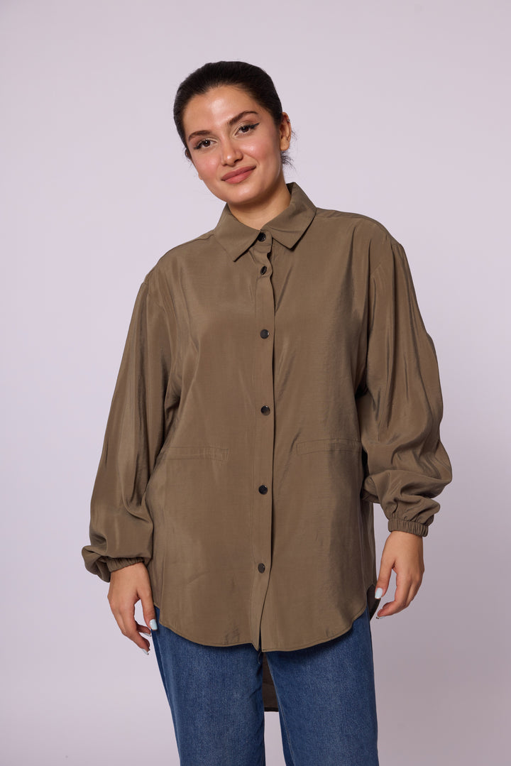 Oversize Düğmeli Uzun Tunik