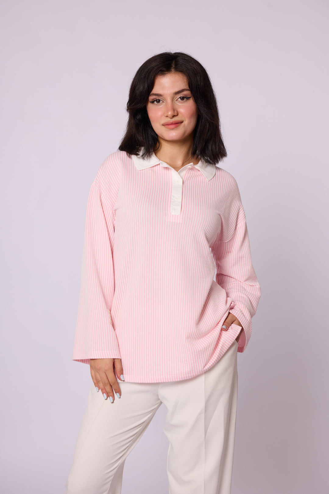 Polo Yaka Çizgili Tunik