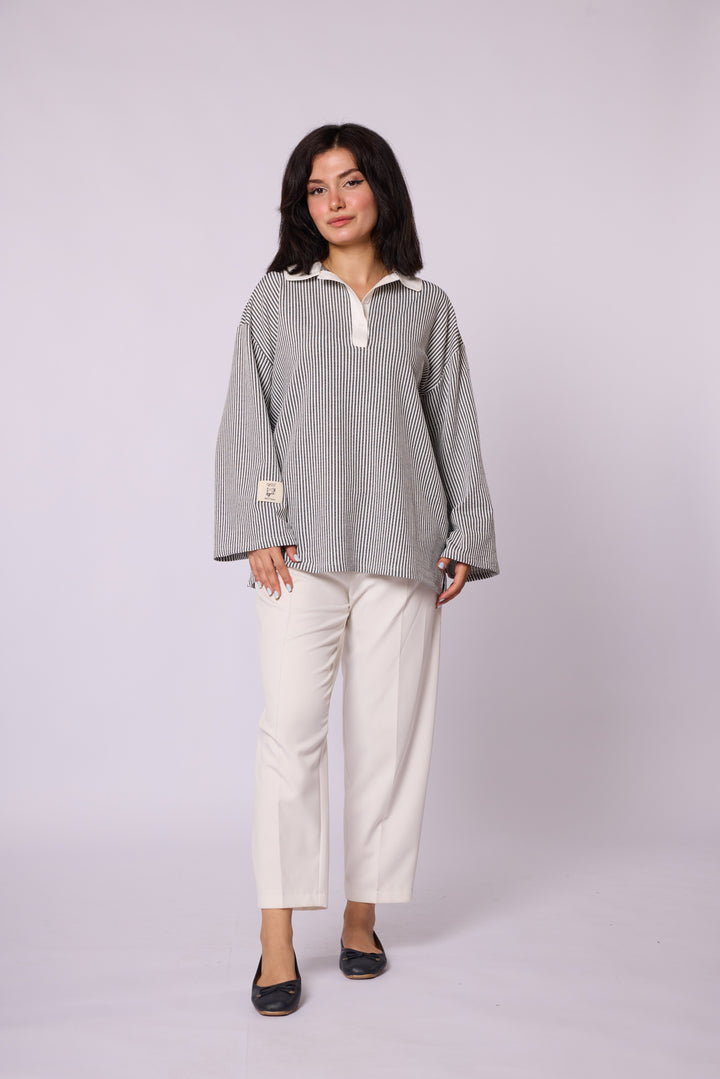Polo Yaka Çizgili Tunik