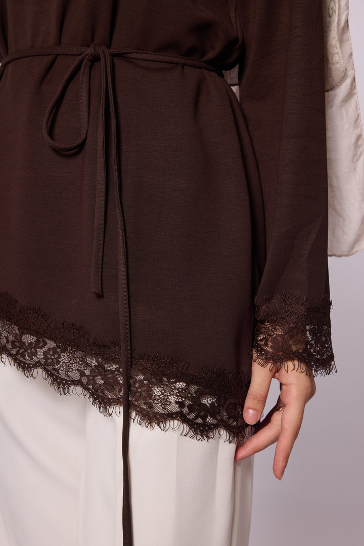 Dantel Detaylı Kuşaklı Tunik