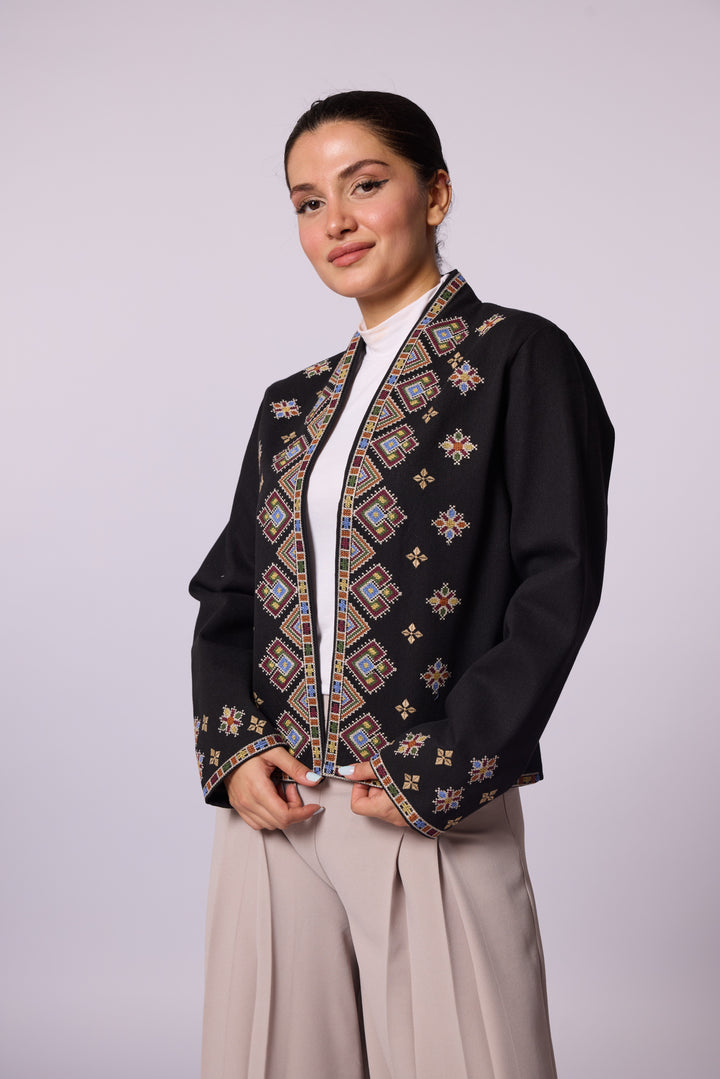 Etnik Desenli Nakışlı Ceket