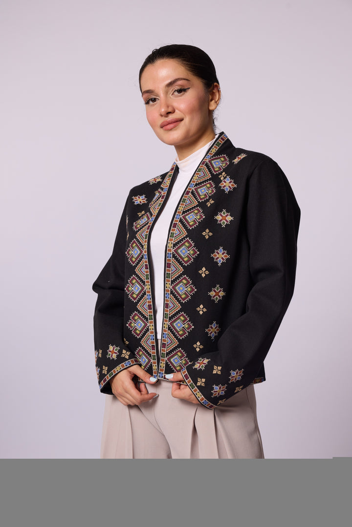 Etnik Desenli Nakışlı Ceket