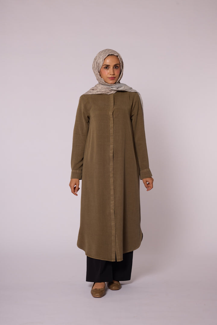 Gizli Düğmeli Uzun Tencel Tunik