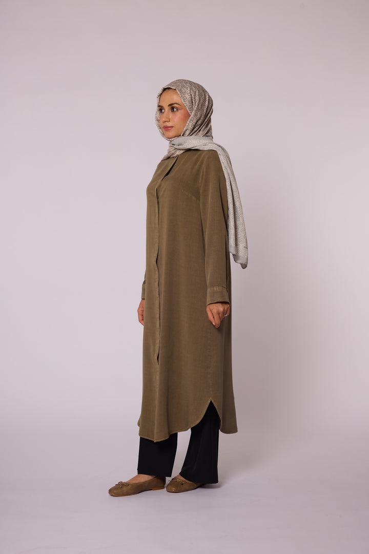 Gizli Düğmeli Uzun Tencel Tunik
