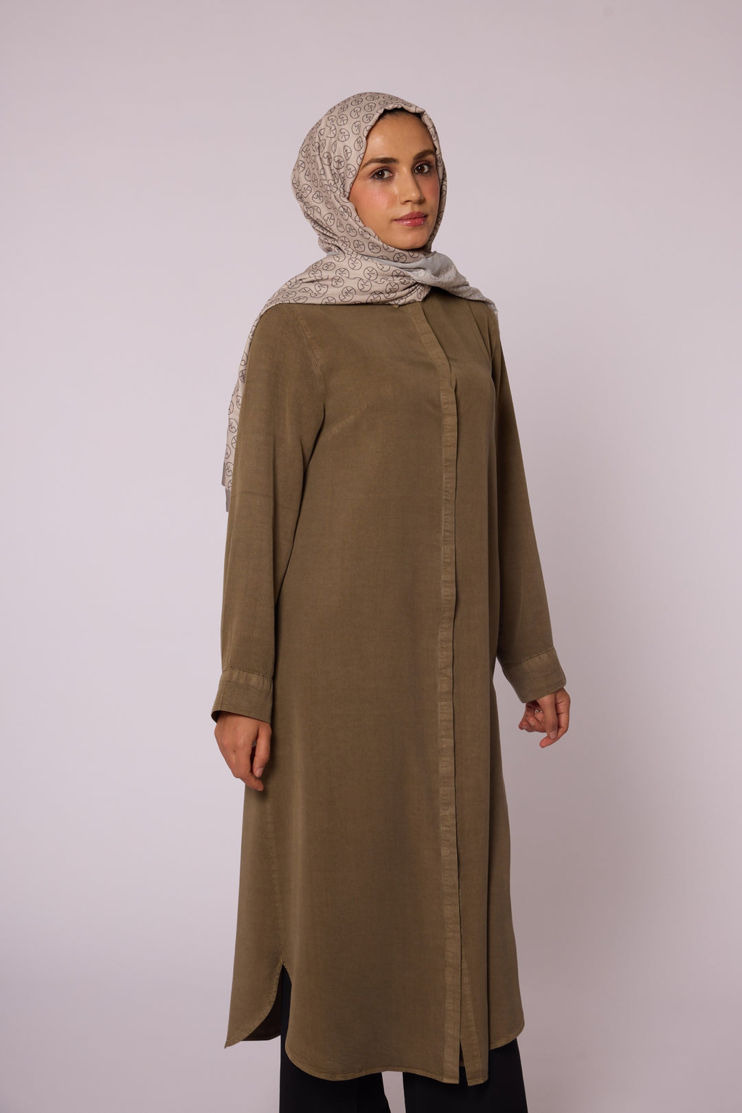Gizli Düğmeli Uzun Tencel Tunik
