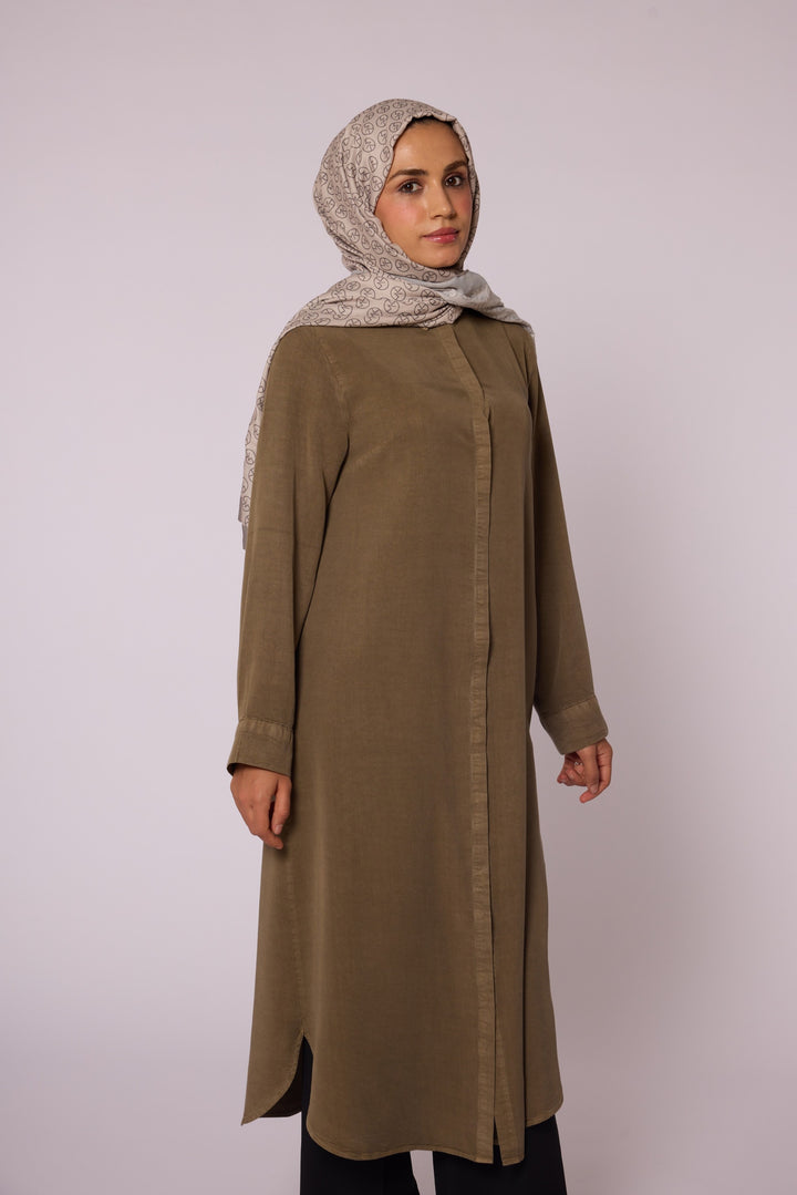 Gizli Düğmeli Uzun Tencel Tunik