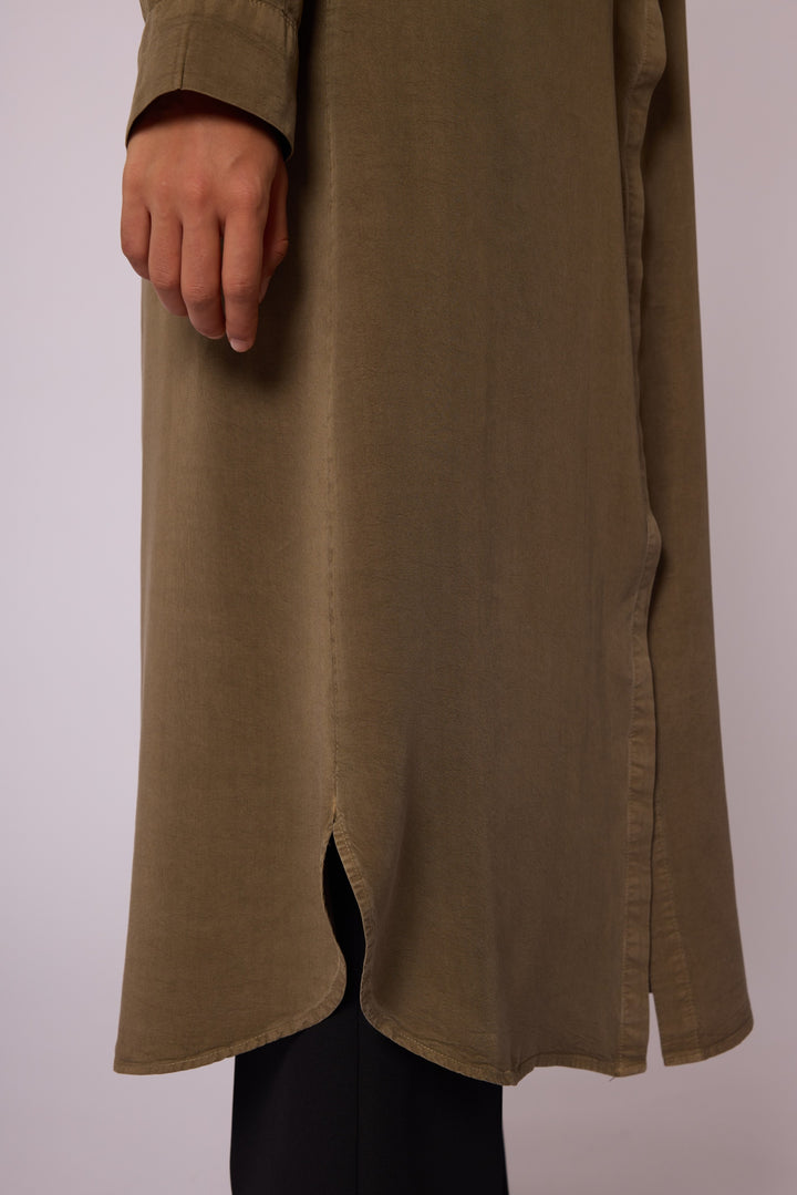 Gizli Düğmeli Uzun Tencel Tunik