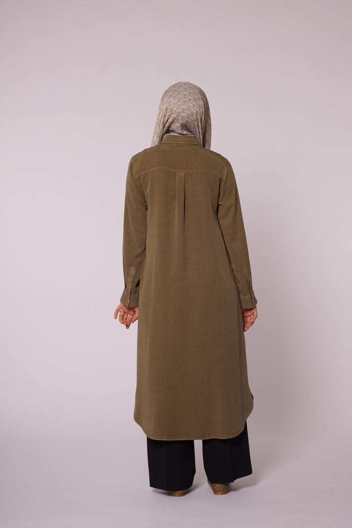 Gizli Düğmeli Uzun Tencel Tunik