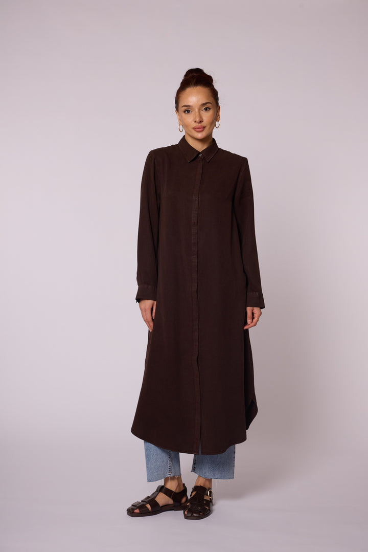 Gizli Düğmeli Uzun Tencel Tunik