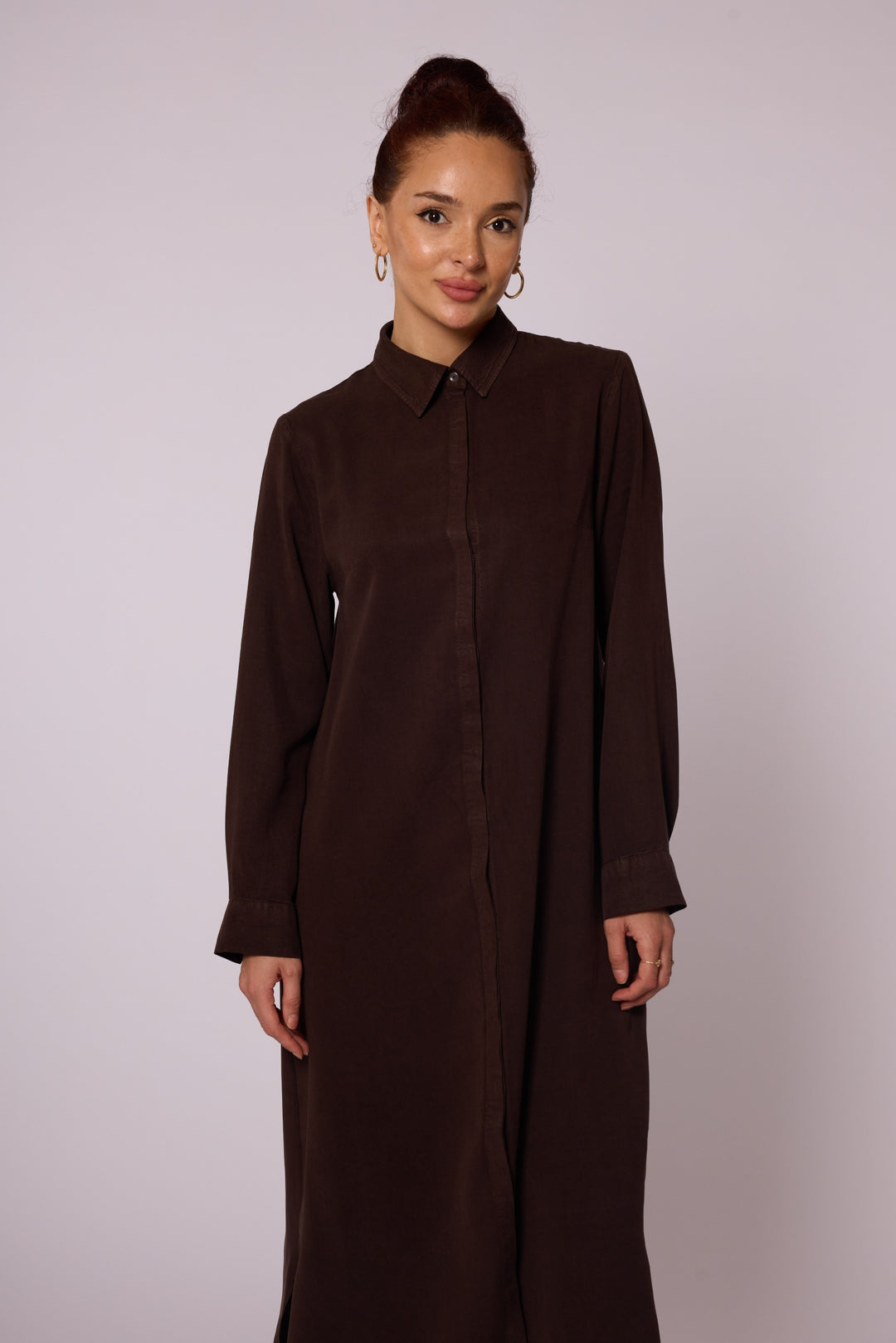 Gizli Düğmeli Uzun Tencel Tunik