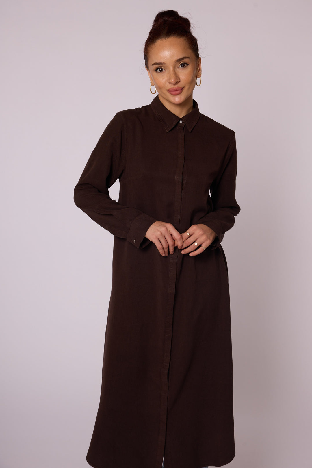 Gizli Düğmeli Uzun Tencel Tunik