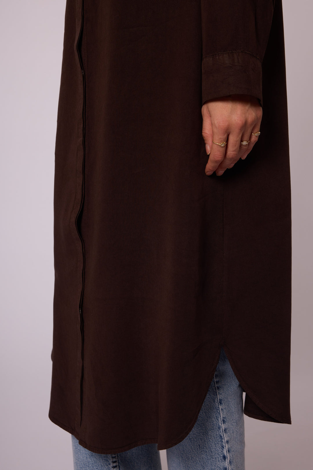 Gizli Düğmeli Uzun Tencel Tunik