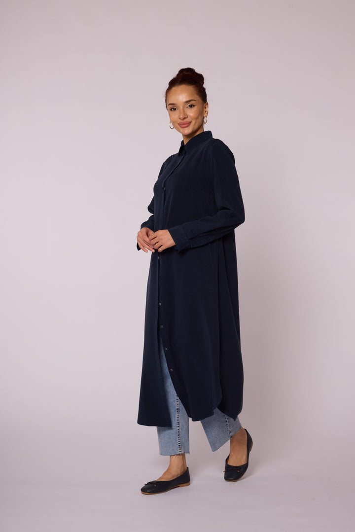 Gizli Düğmeli Uzun Tencel Tunik