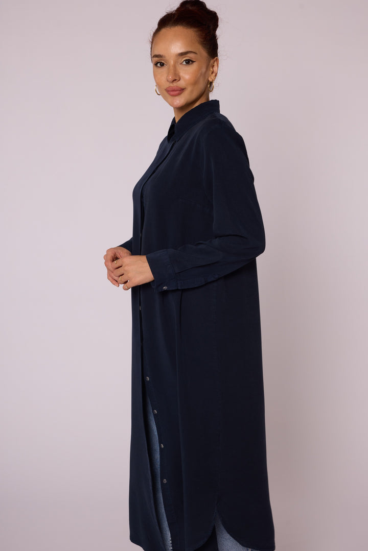 Gizli Düğmeli Uzun Tencel Tunik