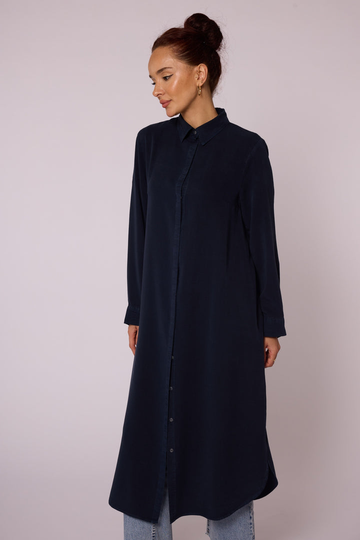Gizli Düğmeli Uzun Tencel Tunik