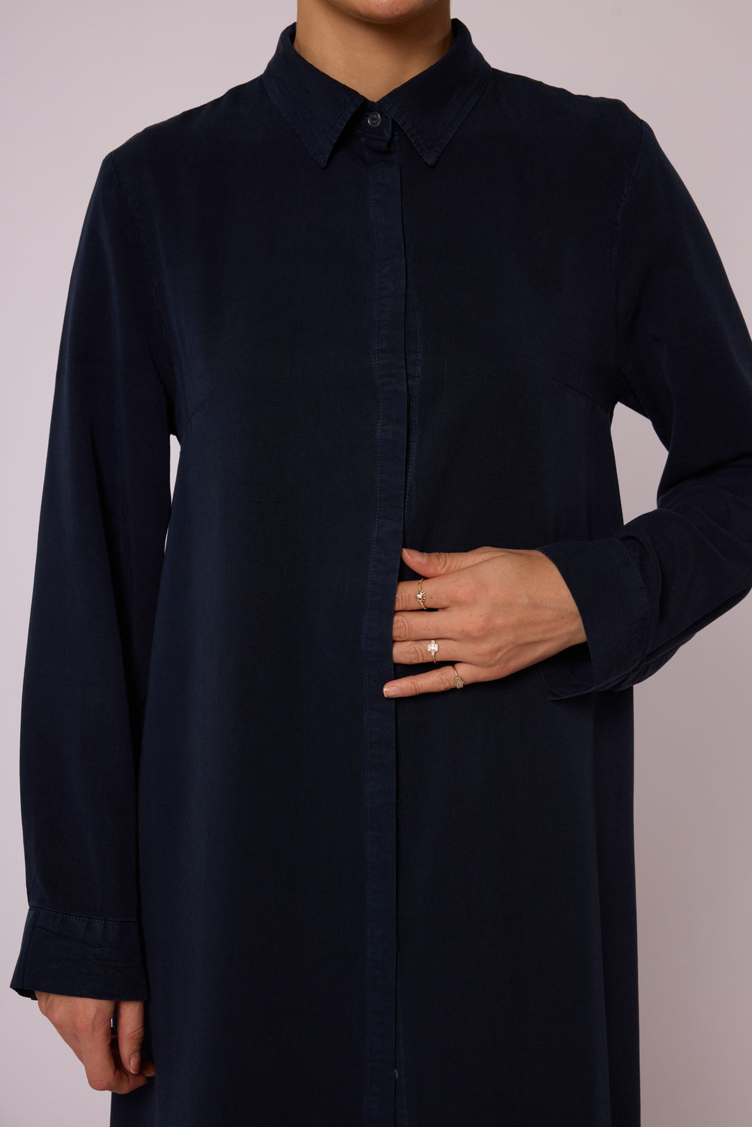 Gizli Düğmeli Uzun Tencel Tunik