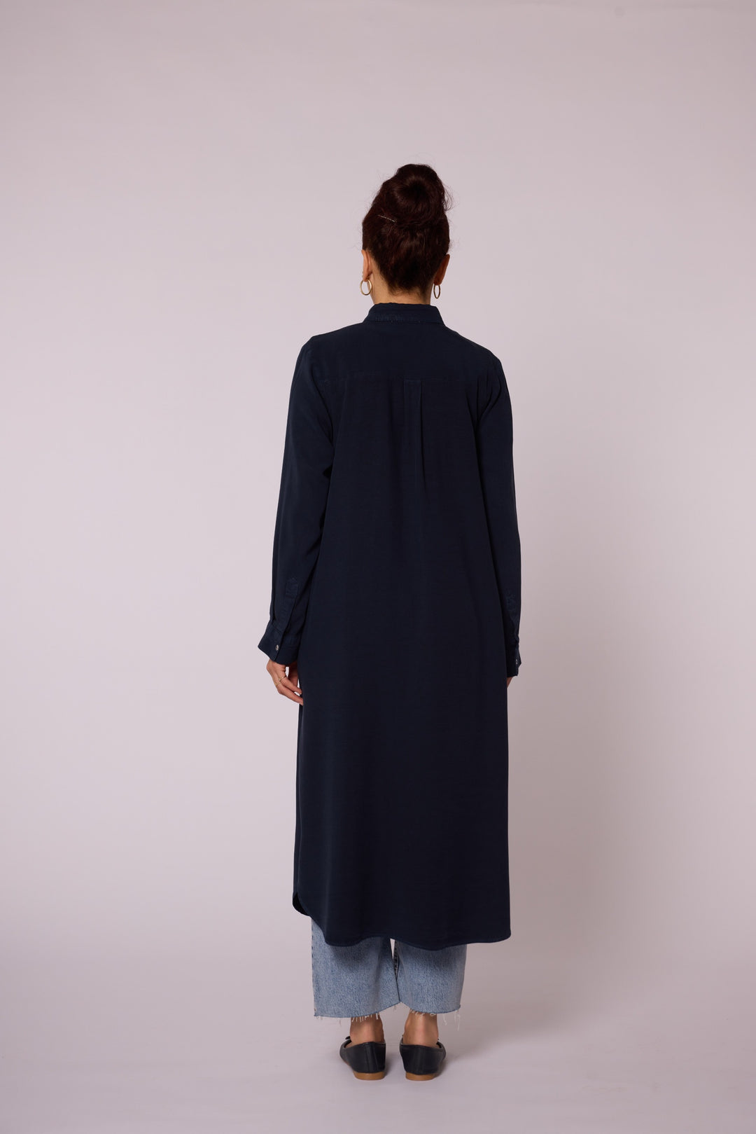 Gizli Düğmeli Uzun Tencel Tunik