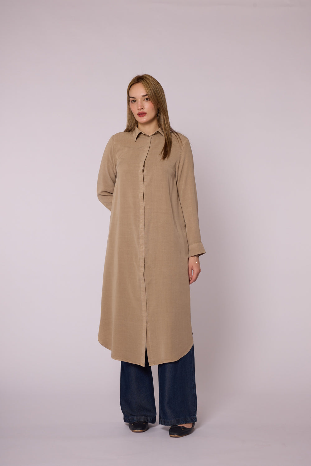 Gizli Düğmeli Uzun Tencel Tunik