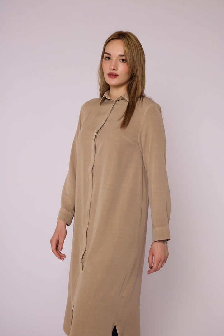 Gizli Düğmeli Uzun Tencel Tunik