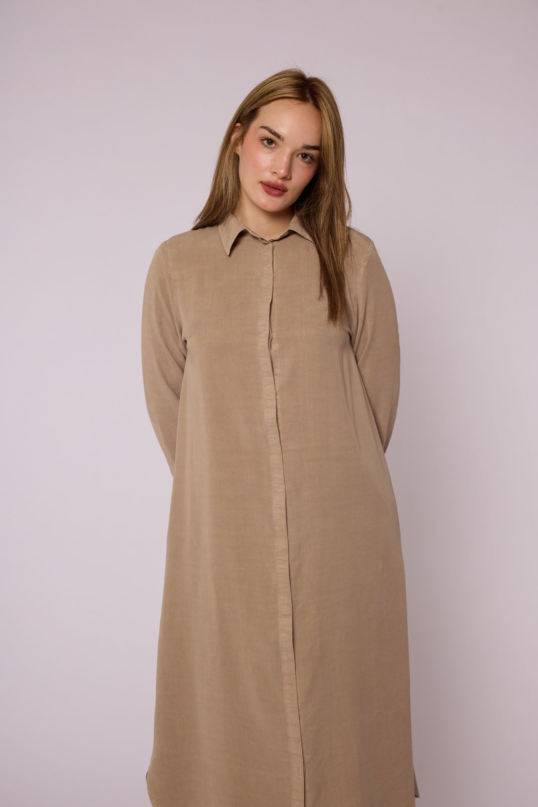 Gizli Düğmeli Uzun Tencel Tunik