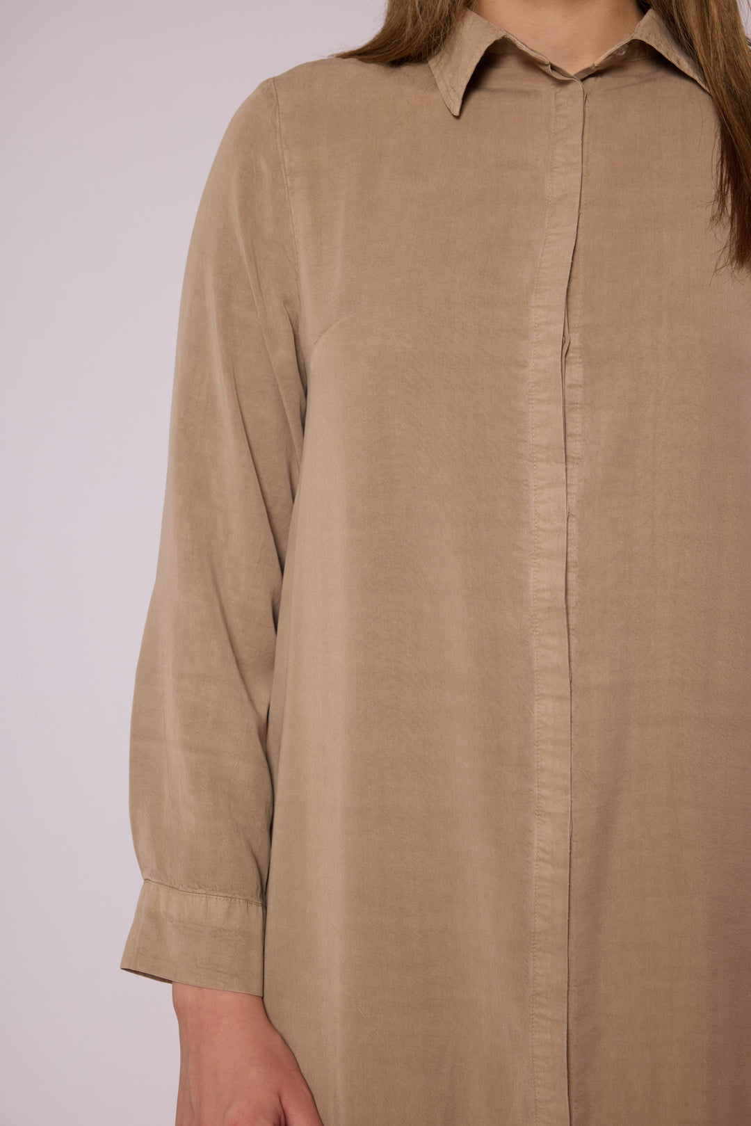 Gizli Düğmeli Uzun Tencel Tunik