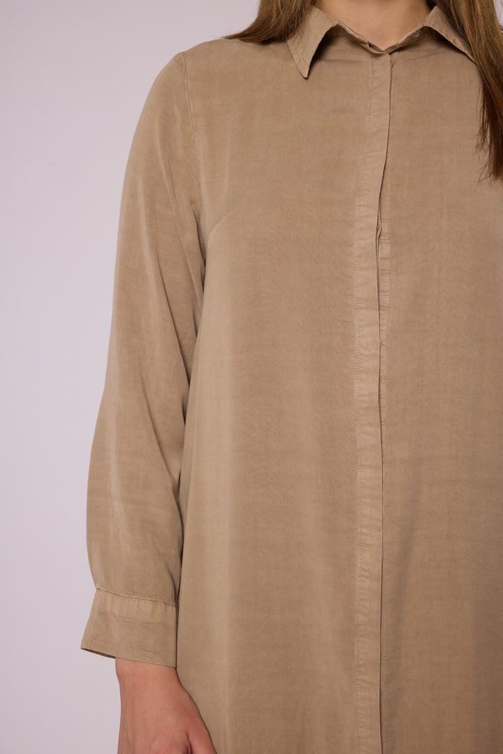 Gizli Düğmeli Uzun Tencel Tunik