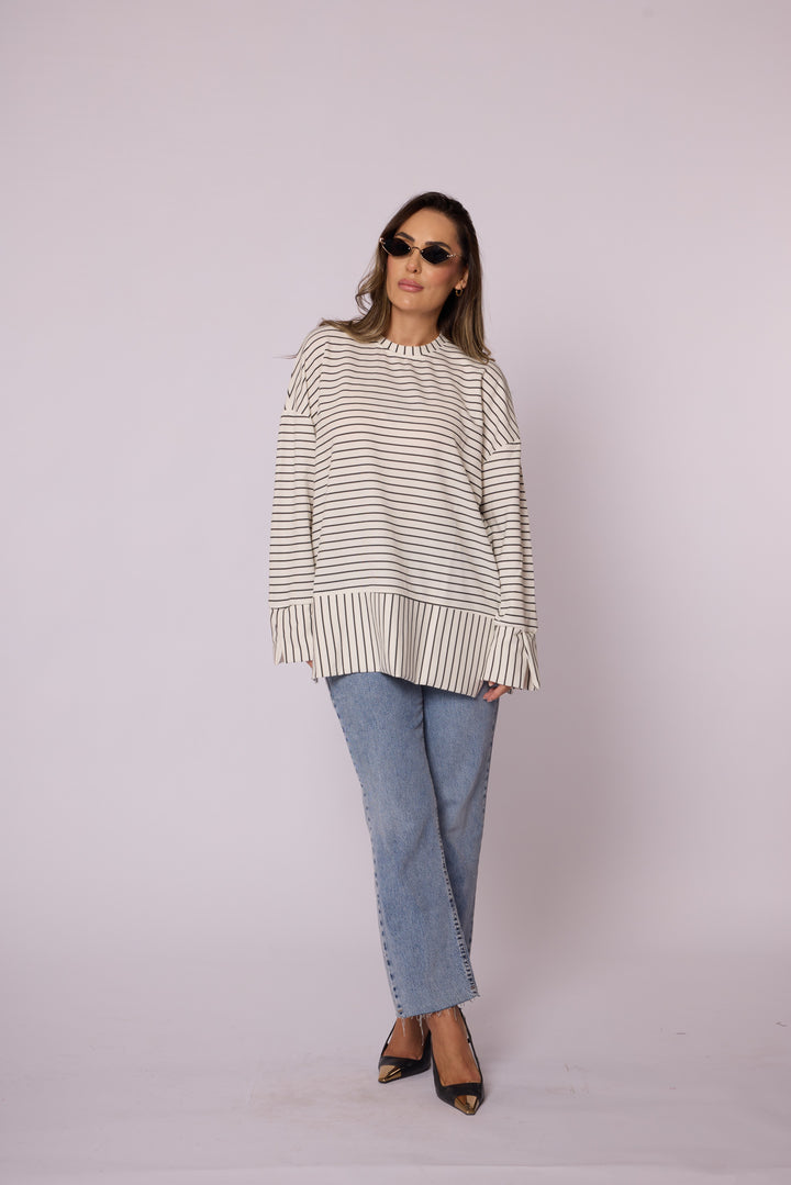 Çizgi Desenli Katman Detaylı Oversize Tunik