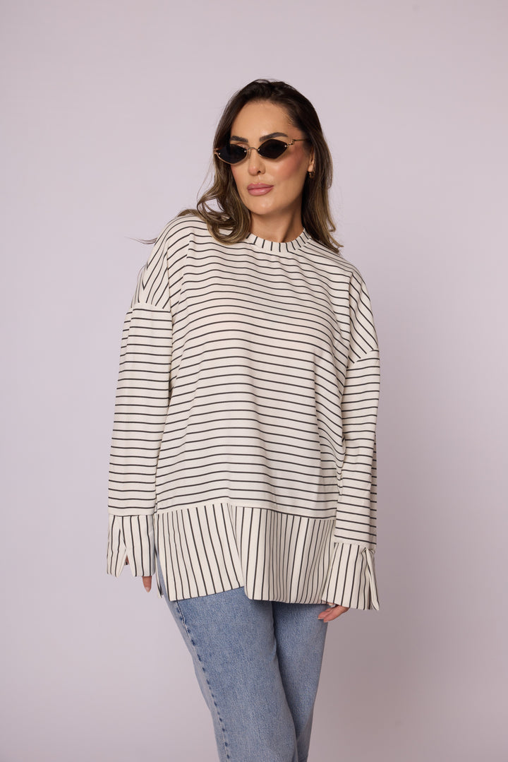 Çizgi Desenli Katman Detaylı Oversize Tunik