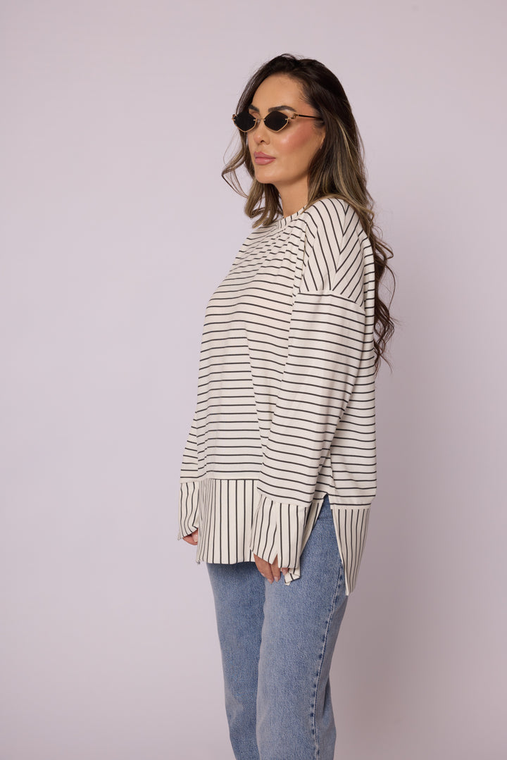 Çizgi Desenli Katman Detaylı Oversize Tunik