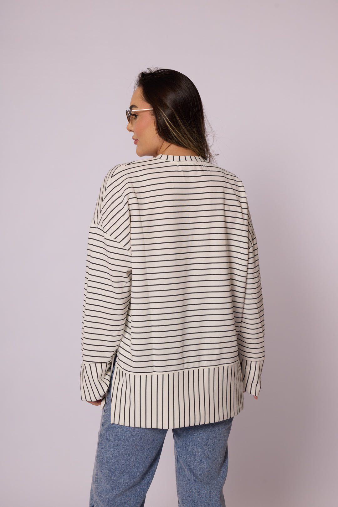 Çizgi Desenli Katman Detaylı Oversize Tunik
