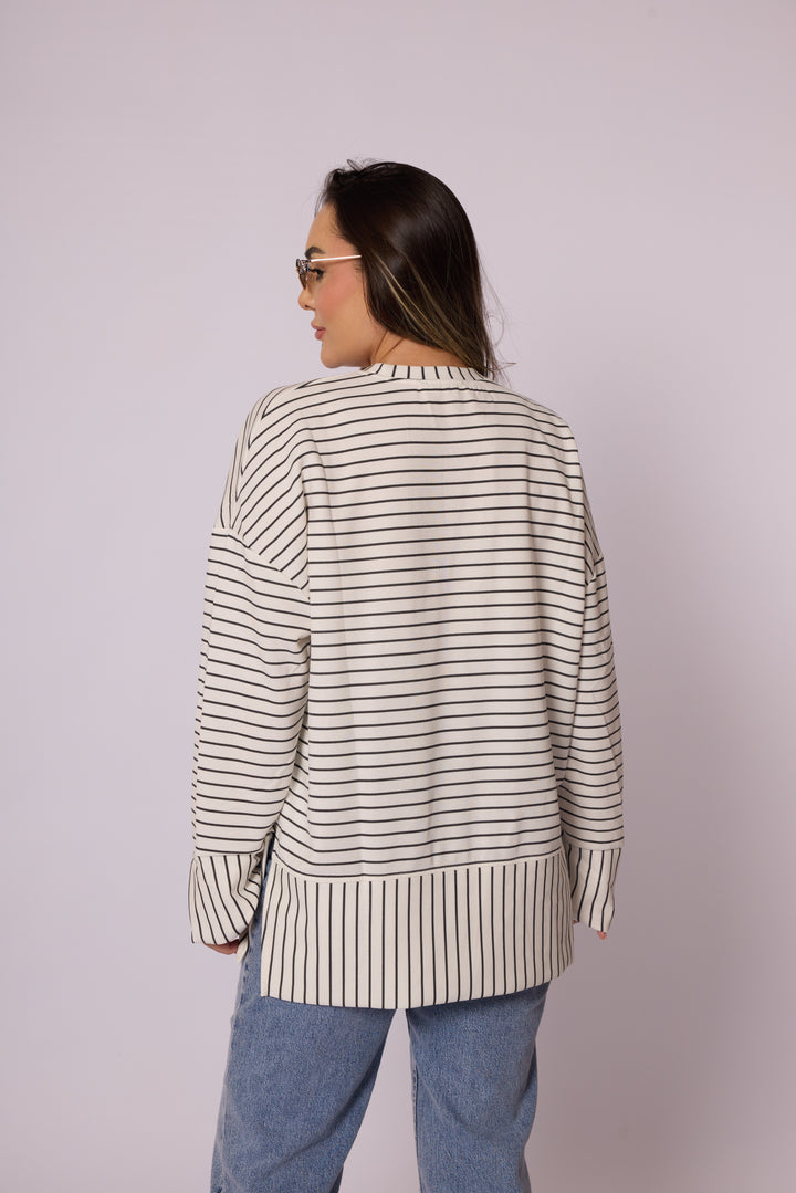 Çizgi Desenli Katman Detaylı Oversize Tunik