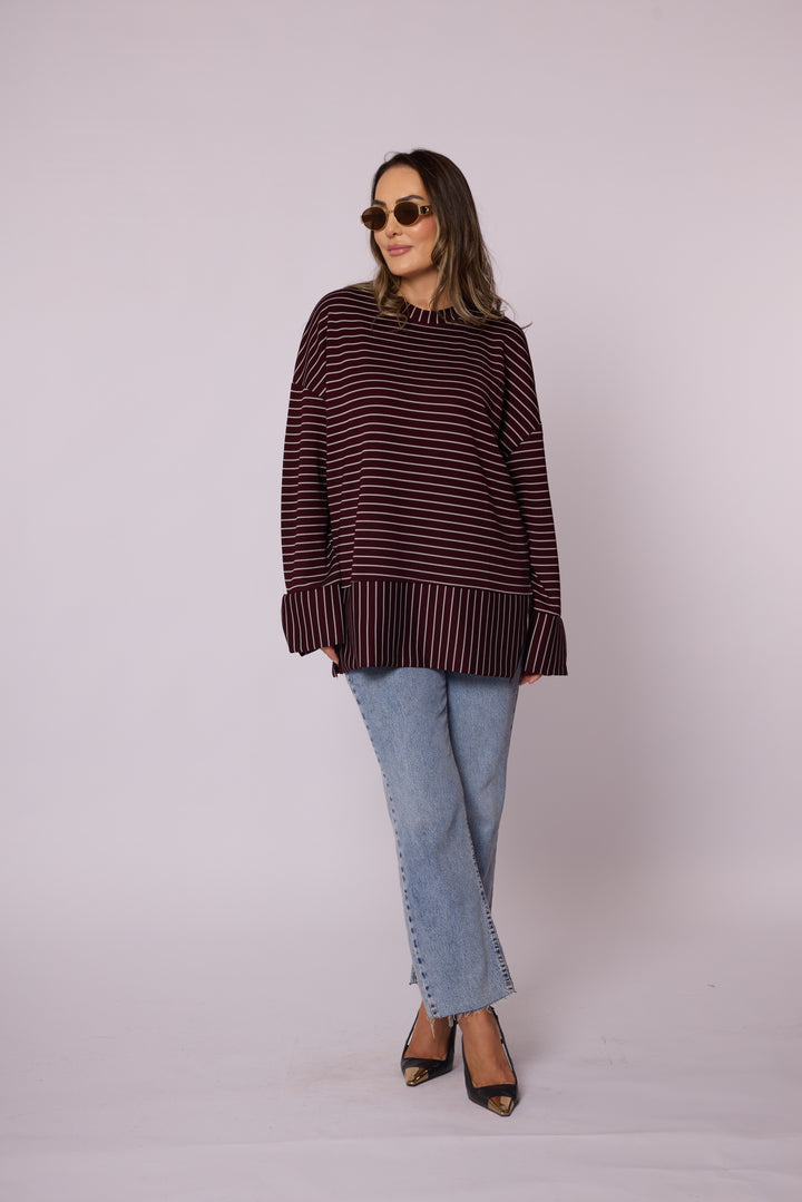 Çizgi Desenli Katman Detaylı Oversize Tunik